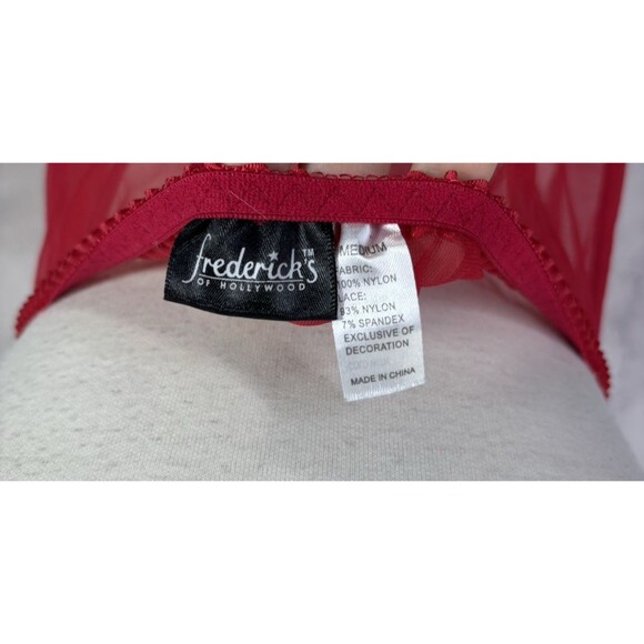 Vtg Fredericks Of Hollywood Red Babydoll Nightie Dress sz M Lingerie Mesh Gothic - Picture 2 of 15